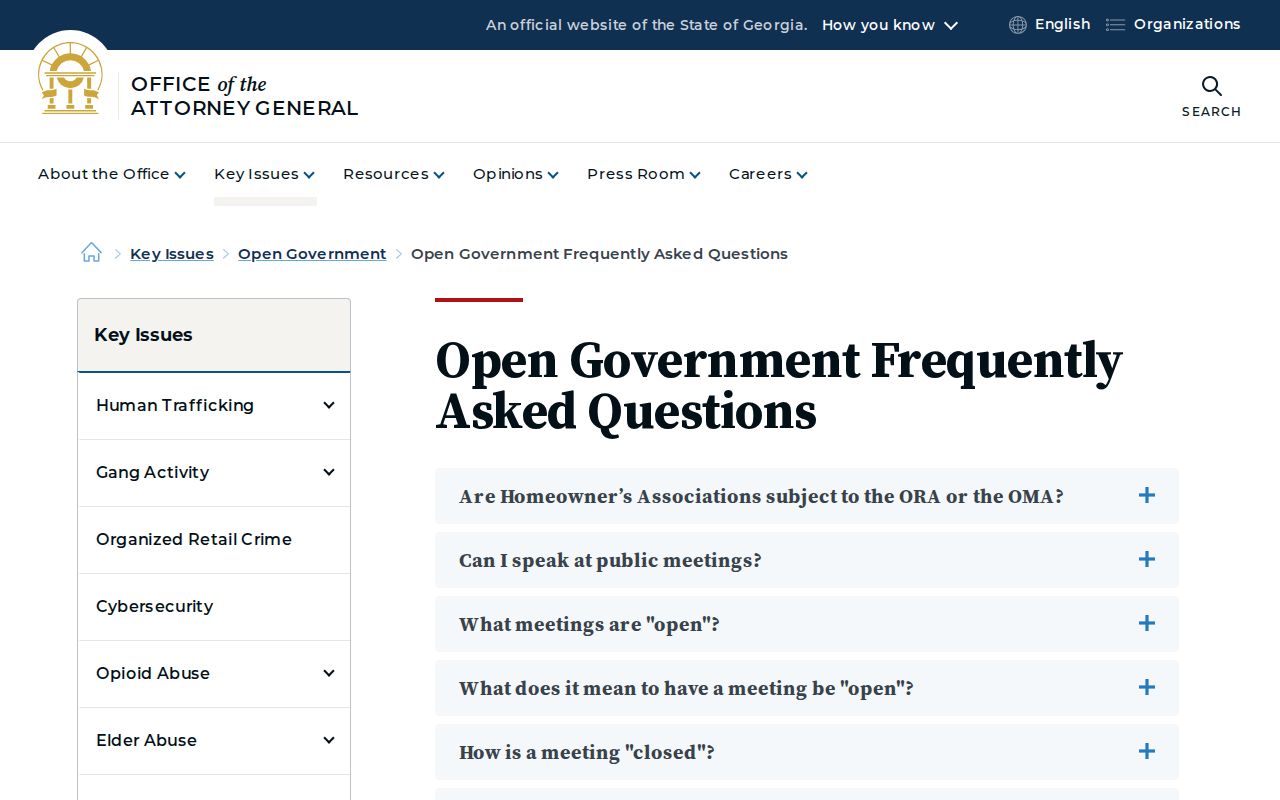 Georgia open government questions page about timing fees and redactions