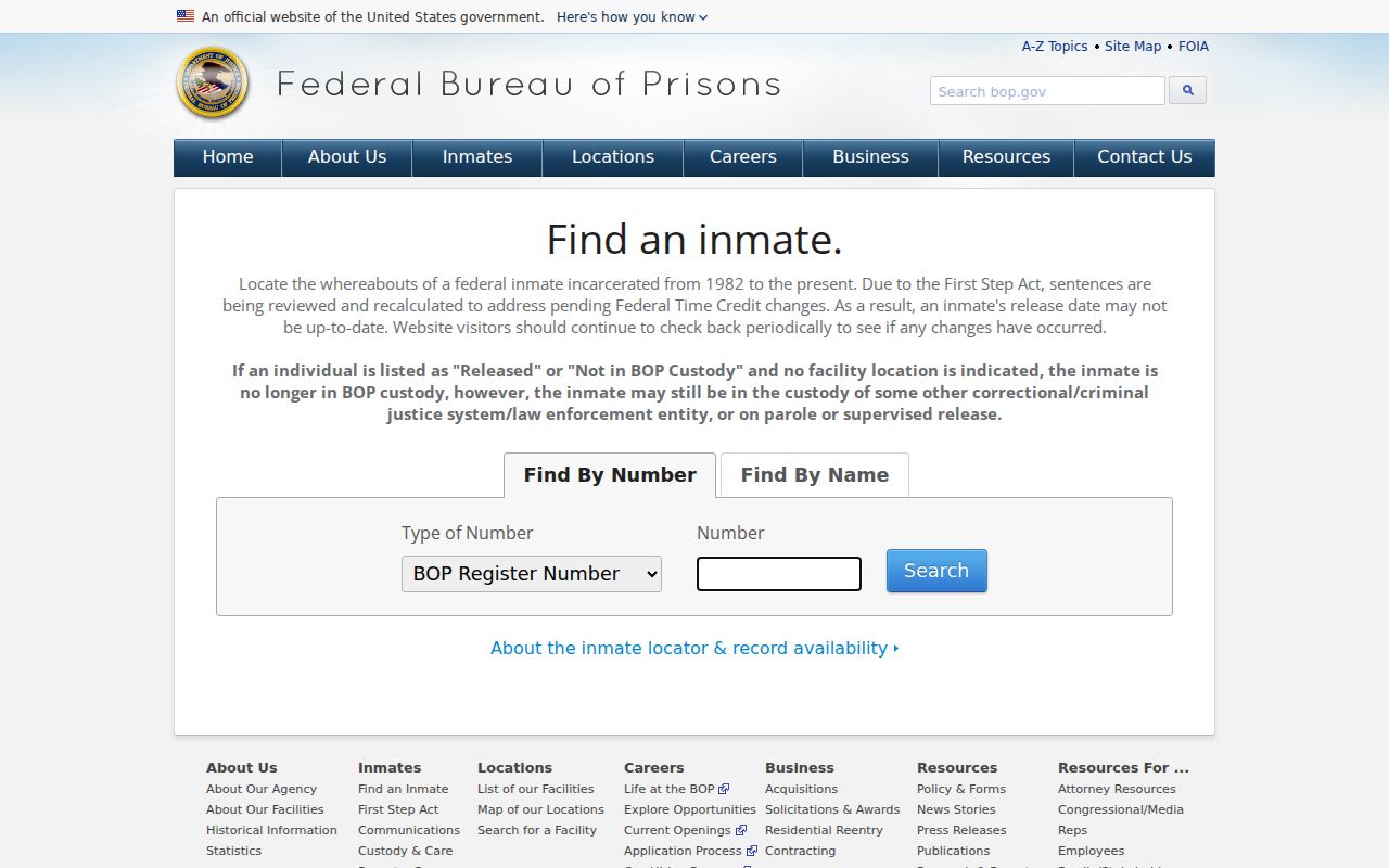 Federal inmate locator fields used to check a Douglasville name