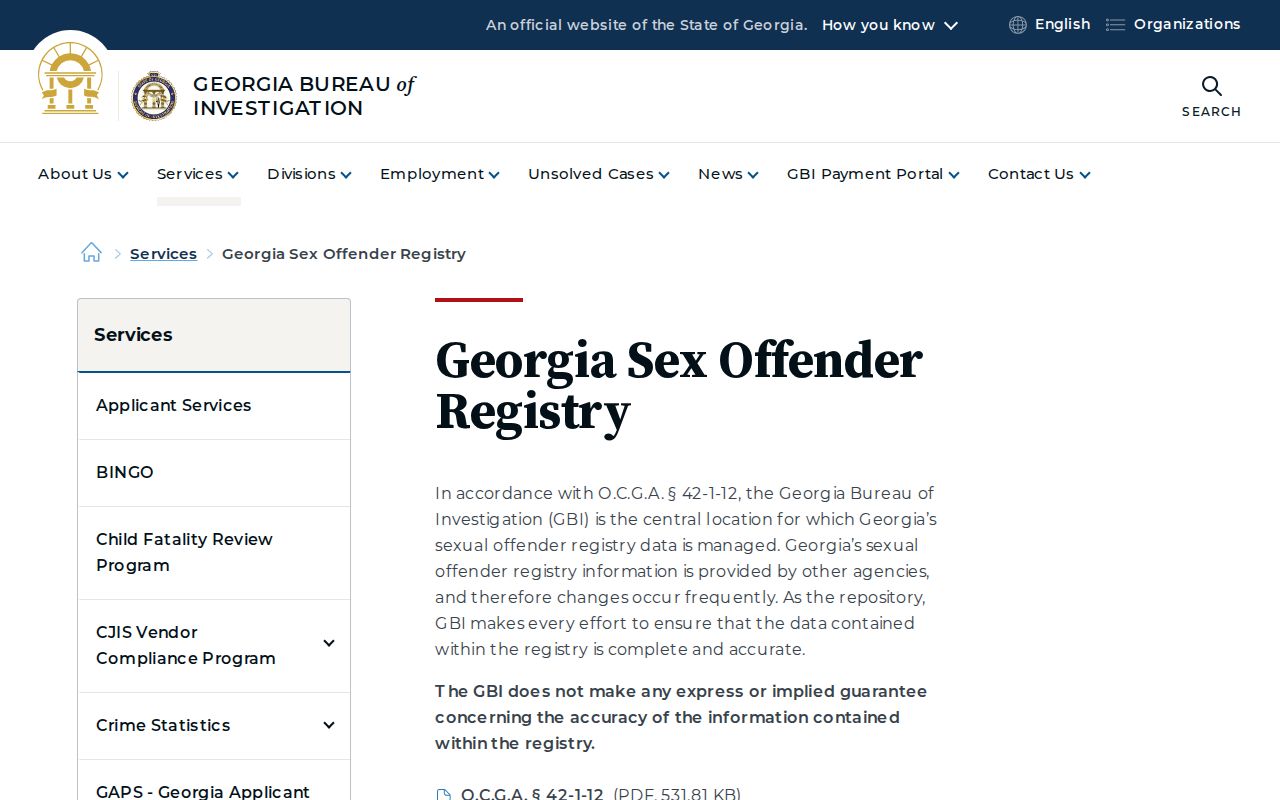 Georgia Bureau of Investigation registry gateway for a Douglasville resident lookup